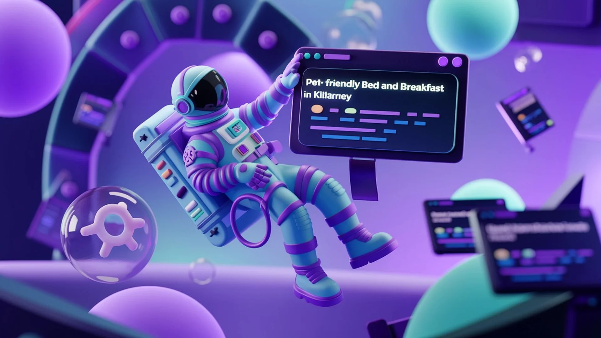 An astronaut doing Keyword Research for Hotels with the words Pet-friendly bed and breakfast in An astronaut doing Keyword Research for Hotels with the words Pet-friendly bed and breakfast in Killarney
